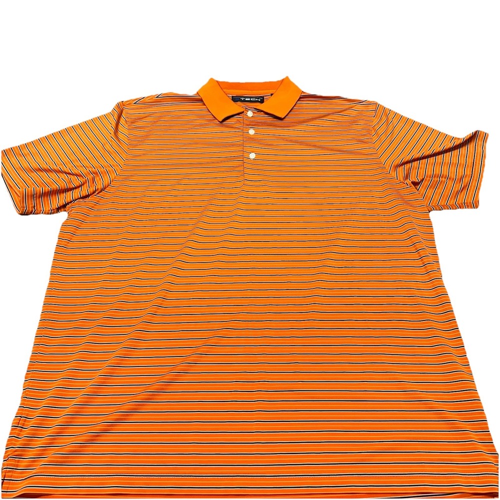 Carnoustie Tech Golf Polo Button Up Blue Orange Striped Stretch Men's XL (Lot 2) - Picture 3 of 5